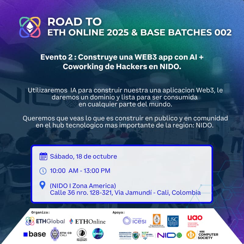 Cover Image for [Presencial] Construye una App web3 con AI + Coworking Hackers ETHCALI