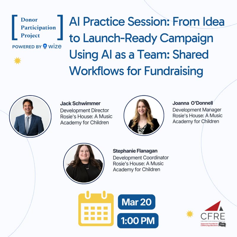 Cover Image for AI Practice Session: From Idea to Launch-Ready Campaign. Using AI as a Team: Shared Workflows for Fundraising [CFRE-approved]