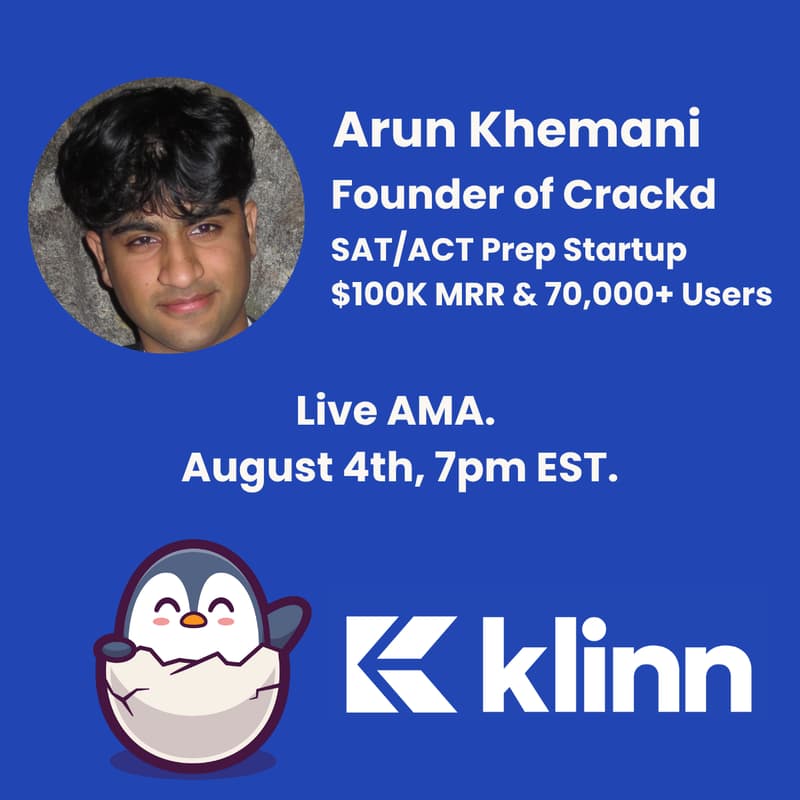 Cover Image for AMA with the Founder of Crackd: SAT/ACT Startup with 70k+ users and $100k MRR