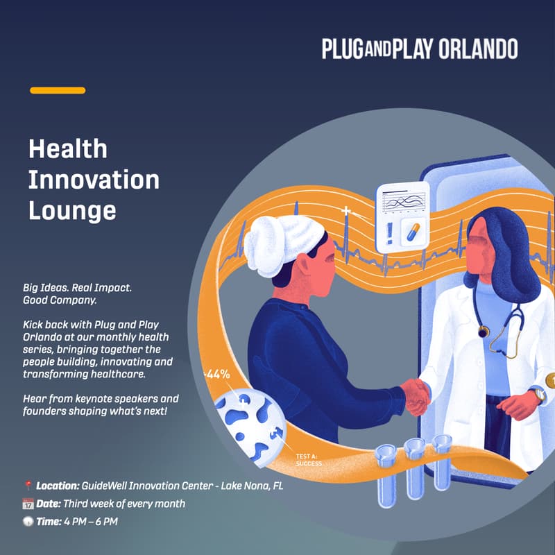 Cover Image for Plug and Play Health Innovation Lounge: Collaborating across Orlando’s healthcare industry focusing on all things Innovation.