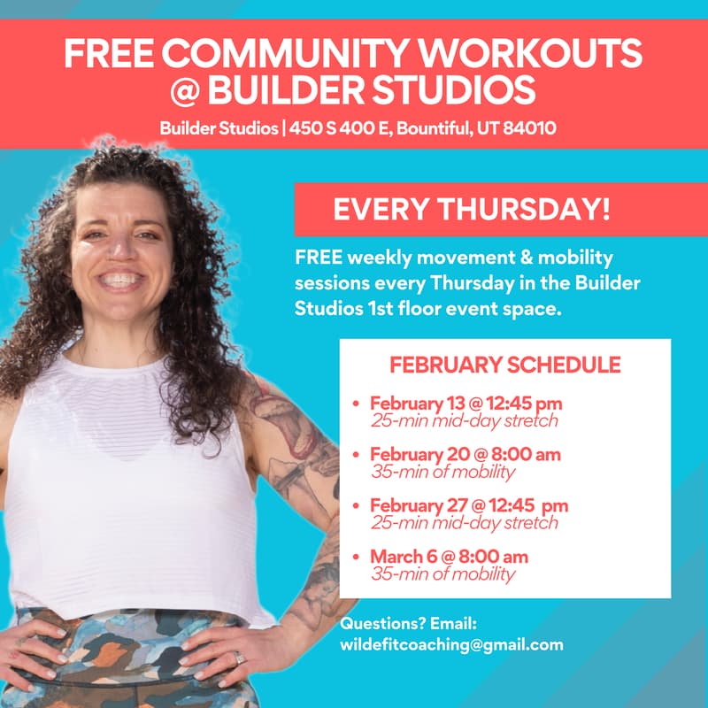 Cover Image for FREE COMMUNITY WORKOUTS AT BUILDER STUDIOS, BOUNTIFUL UT