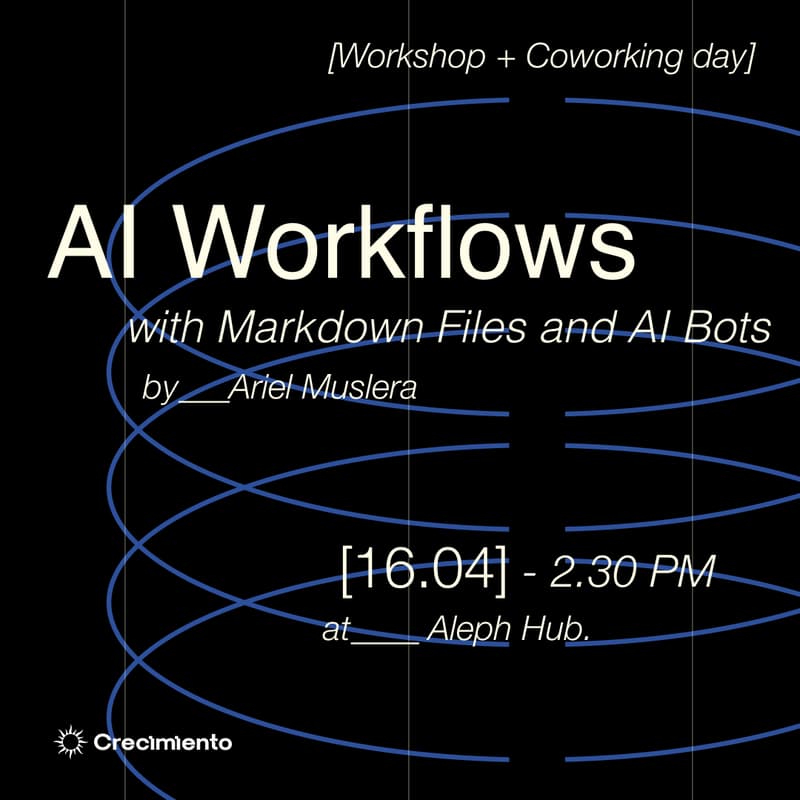 Cover Image for AI Workflows con Markdown y Bots by Ari Muslera | Workshop + Coworking DayPass