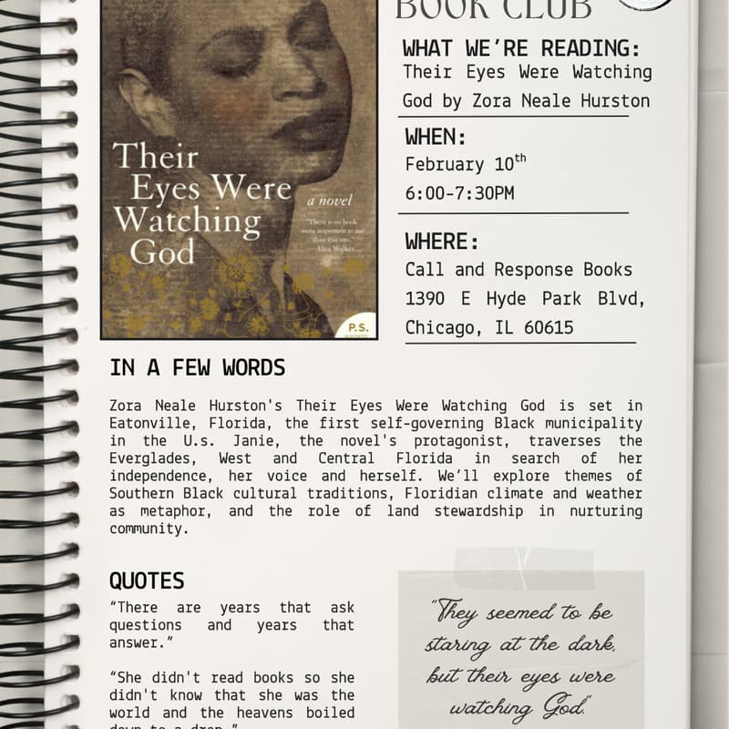 Cover Image for Book Club: Their Eyes Were Watching God
