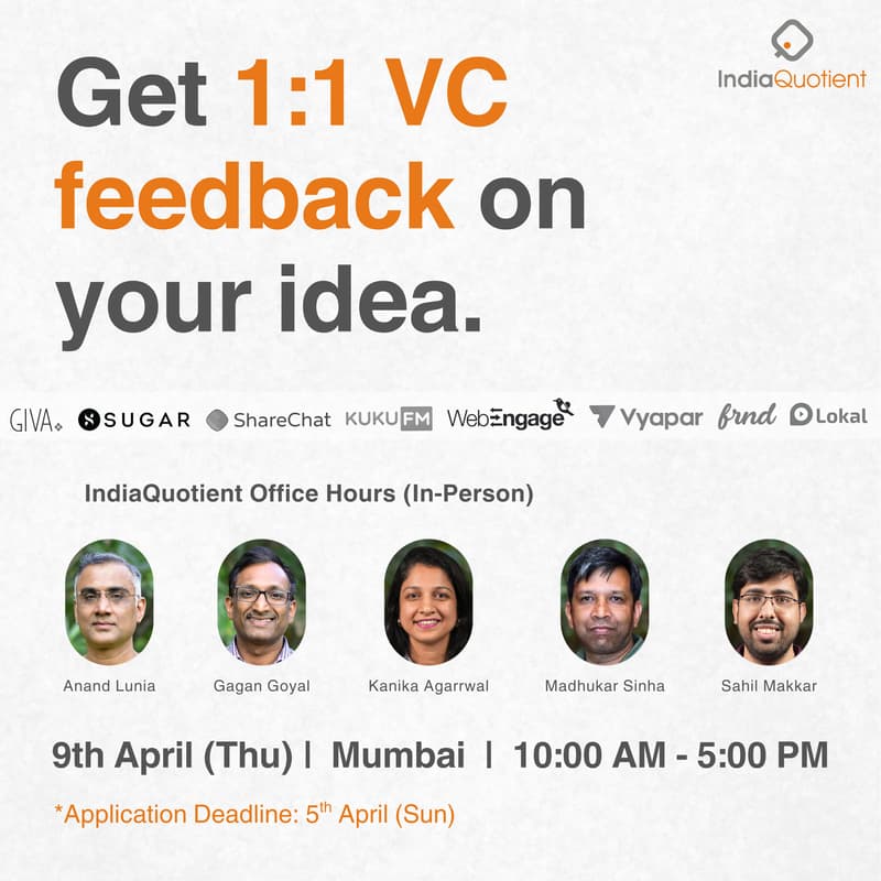 Cover Image for 1:1 With a VC - IndiaQuotient Office Hours