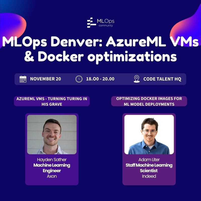 Cover Image for MLOps Denver: AzureML VMs & Docker optimizations