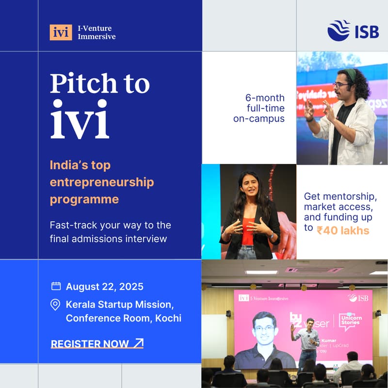 Cover Image for Pitch to Join ivi Cohort 3 – Live in Kochi | August 22, 2025 | 10:00 AM - 3:00 PM