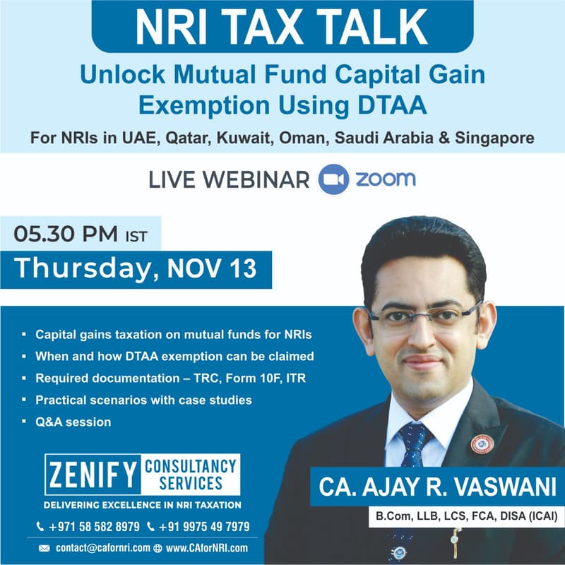 Cover Image for NRI Tax Talk – Unlock Mutual Fund Capital Gain Exemption Using DTAA