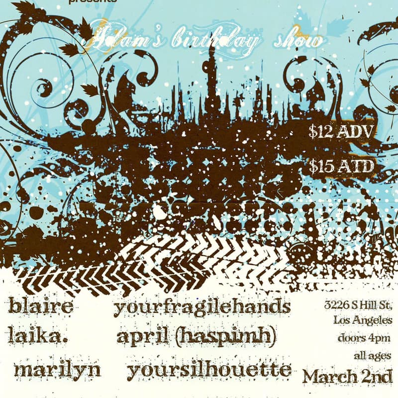 Cover Image for MAR 2nd, 4pm@ 33RD&HILL, ADAM'S BDAY Feat...Noragami, YourSilhouette, Moviedates, April(haspimh), Laika, Yourfragilehands, Marilyn, Blaire!