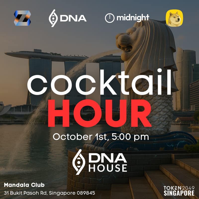 Cover Image for COCKTAIL HOUR Day 1, at DNA House at TOKEN2049 with Zeebu, Midnight, DogeOS & DNA | Wednesday, Oct 1st, 2025.