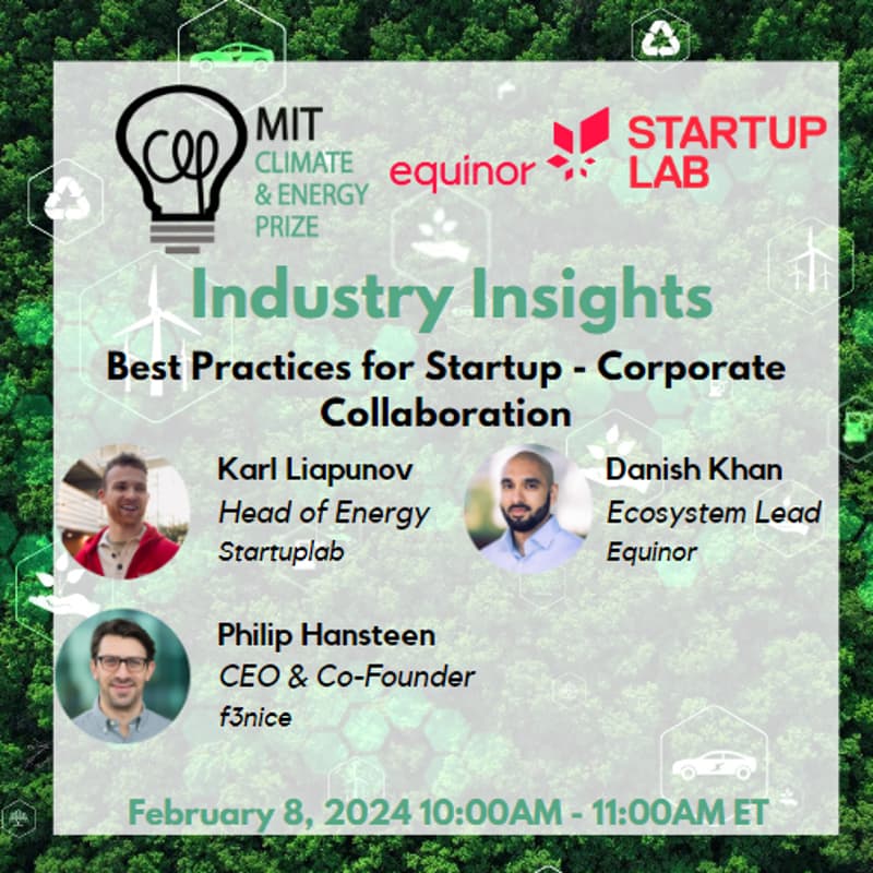 Cover Image for MIT CEP Industry Insights with Equinor - "Best Practices for Startup - Corporate Collaboration"