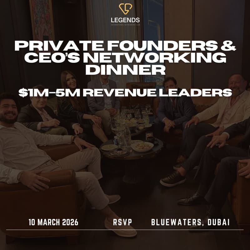 Cover Image for Private Founders & CEOs Networking Dinner. $1M–5M Revenue Leaders | 8 Seats | BlueWaters, Dubai
