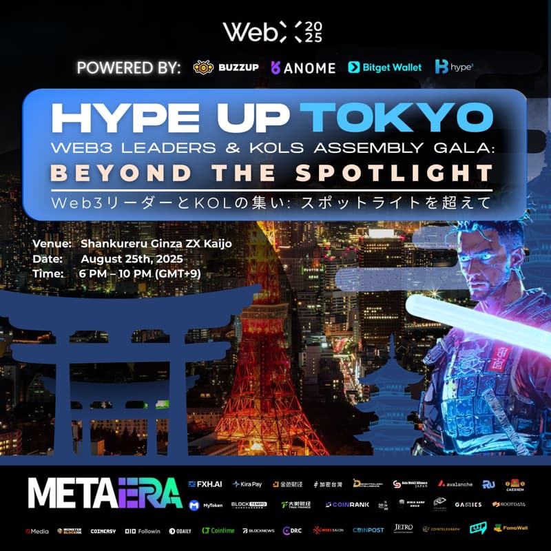 Cover Image for HYPE UP TOKYO -  Web3 Leaders & KOLs Assembly Gala: Beyond The Spotlight      🇯🇵 Web3リーダーとKOLsの集い：スポットライトを超えて
