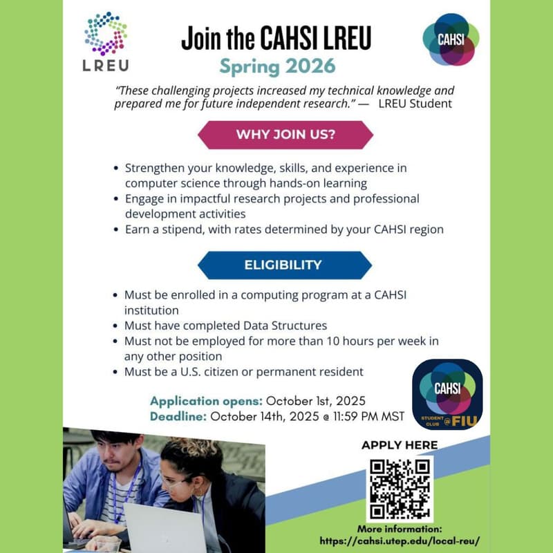 Cover Image for Applications Now Open — CAHSI LREU Spring 2026 10.1-10-14