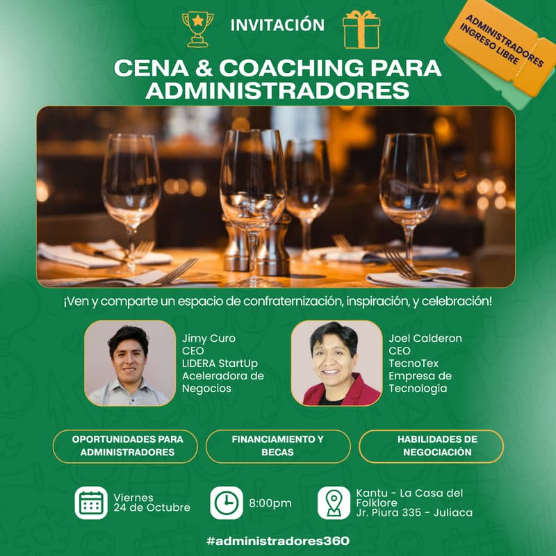 Cover Image for CENA & COACHING PARA ADMINISTRADORES