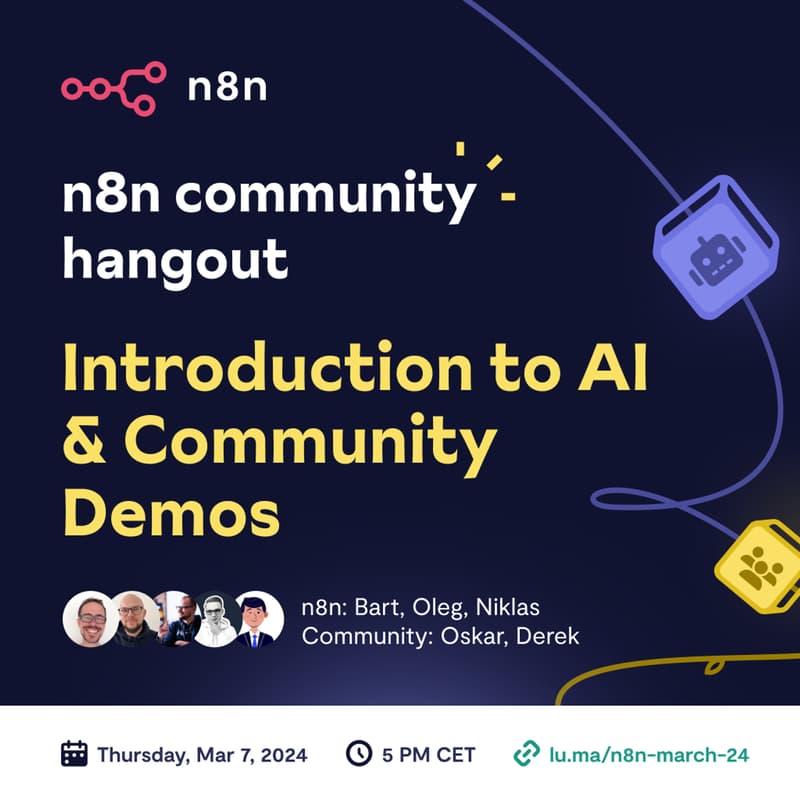 Cover Image for n8n Community Hangout: Introduction to AI & Community Demos