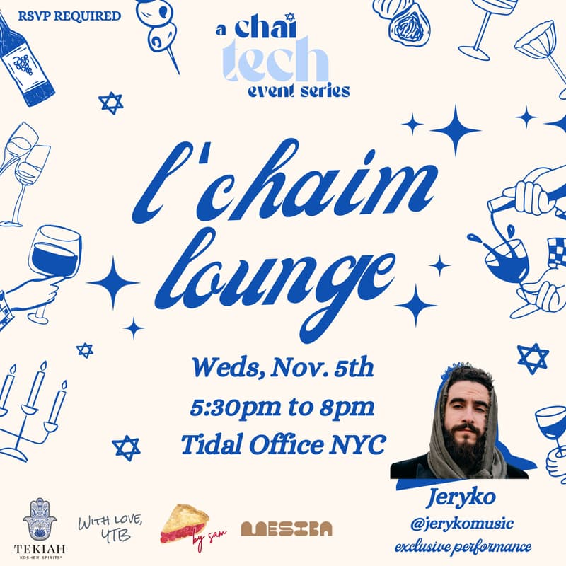 Cover Image for Chai Tech’s L'Chaim Lounge on Weds Nov 5th @5:30PM in NYC