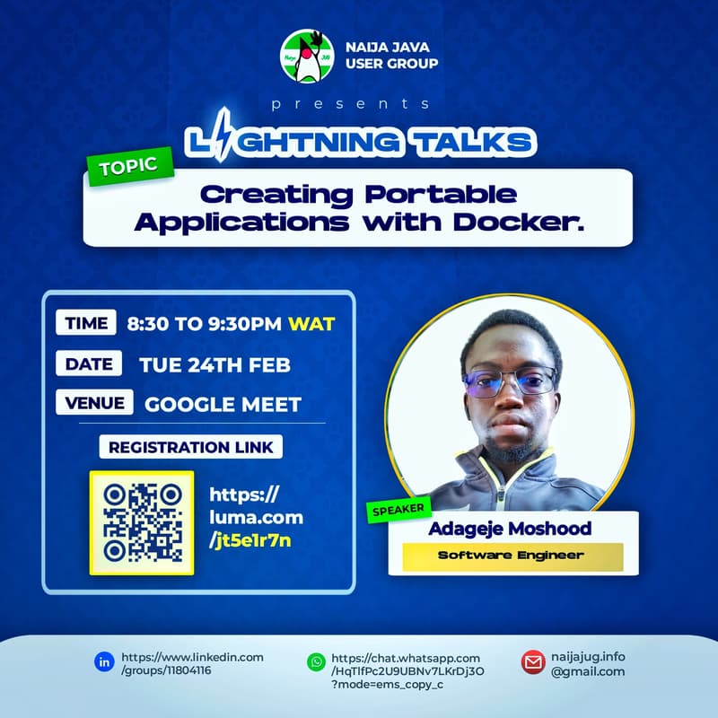 Cover Image for Creating Portable Applications with Docker (Lightning Talk with Moshood)