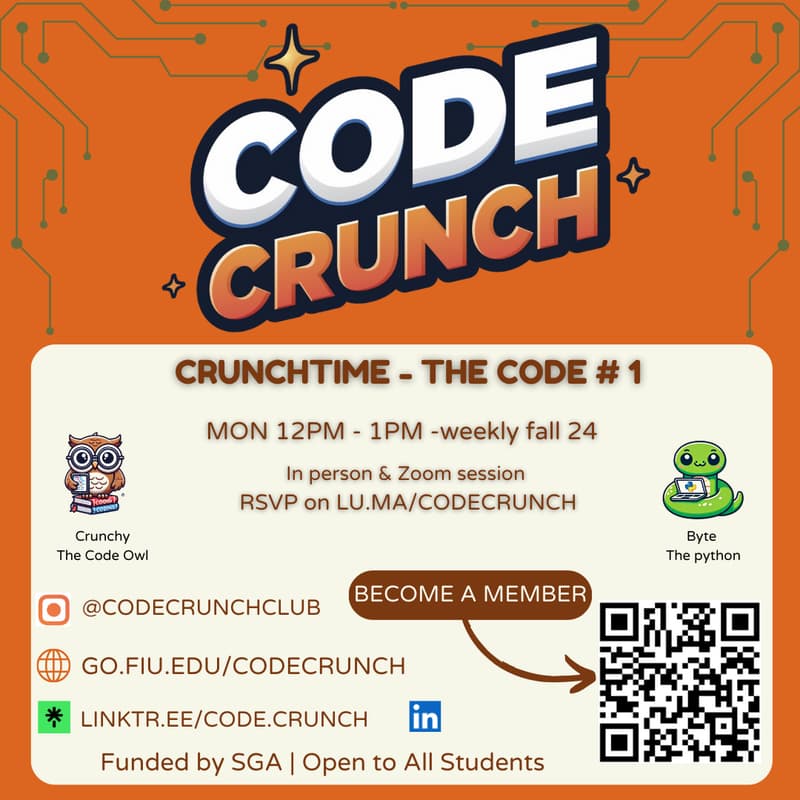 Cover Image for CRUNCHTIME LEETCODE #1 |GC ROOM 316 (In-person event, also streaming on Zoom)