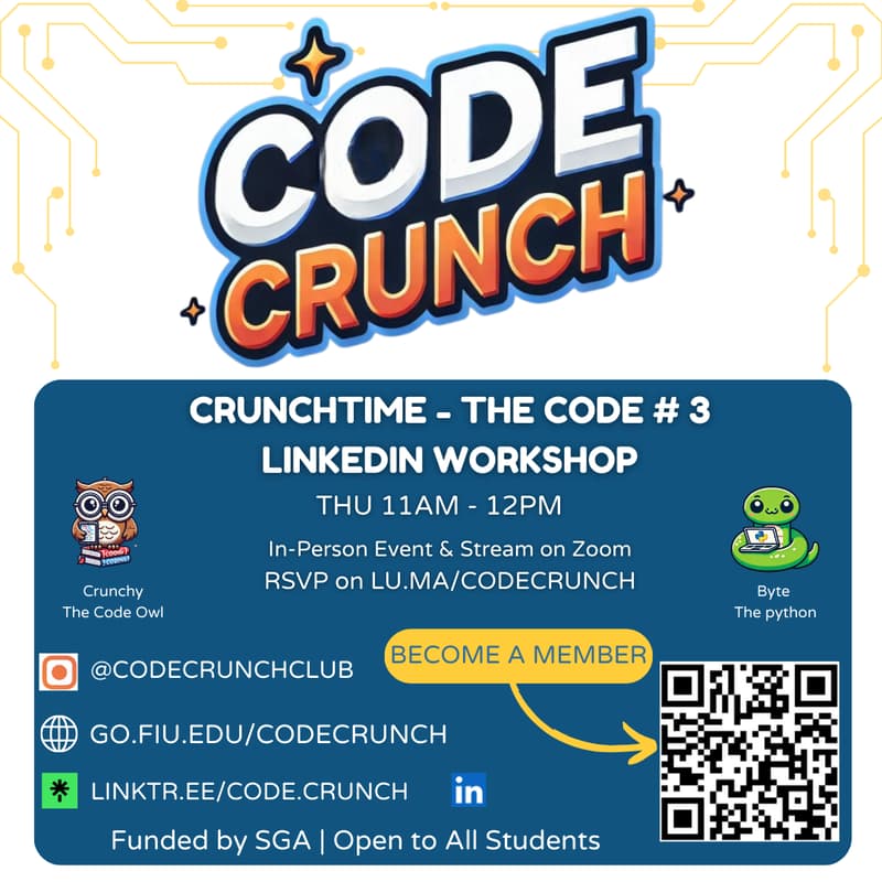 Cover Image for CRUNCHTIME - The Code #3 EDITION: LinkedIn Workshop | GC 305