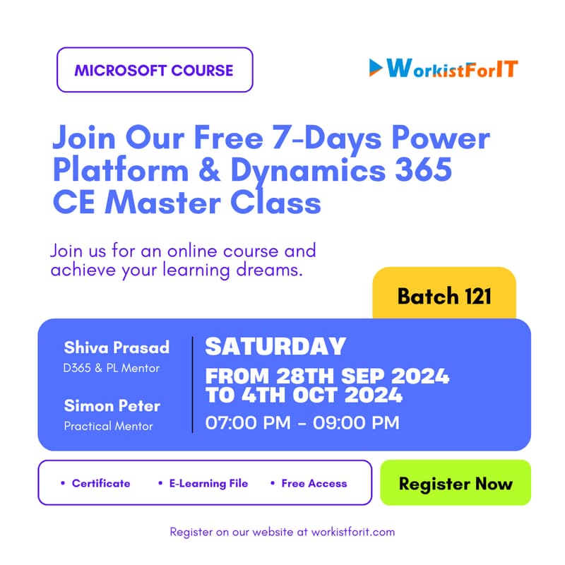 Cover Image for 7 Days Free Master Class on Power Platform & D365 CE.
