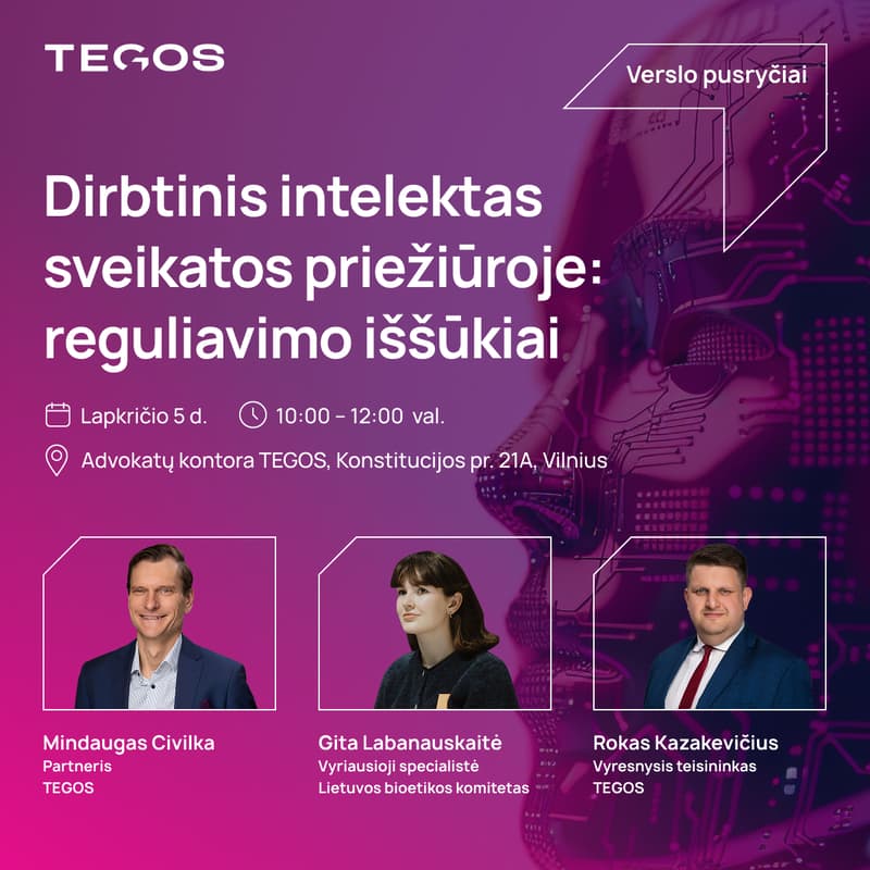 Cover Image for Verslo pusryčiai | Dirbtinis intelektas sveikatos priežiūroje: reguliavimo iššūkiai