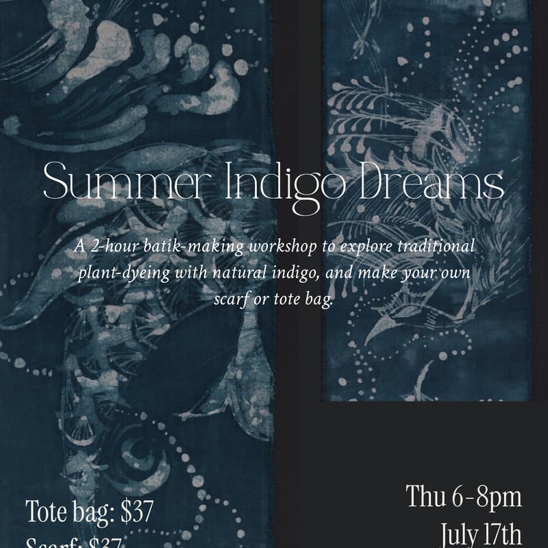 Cover Image for 🌀 Indigo Dream – Batik Workshop with Rainee 🌀 | Thursday 6–8 PM