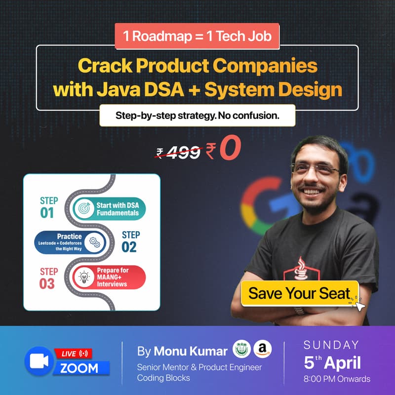 Cover Image for Crack Product-Based Companies with Java DSA + System Design (2026 Roadmap) | ft. Monu Bhaiya, Senior mentor & Product Engineer