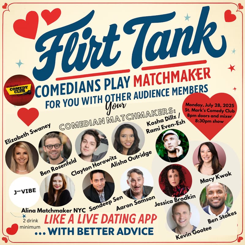 Cover Image for Flirt Tank- NYC July 28- A Night of Interactive Dating and Comedy