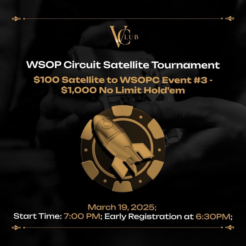Cover Image for $100 Satellite to WSOPC Event #3 - $1,000 No Limit Hold'em, 1 Seat GTD