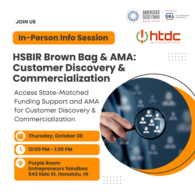 Cover Image for HSBIR Brown Bag & AMA: Customer Discovery & Commercialization