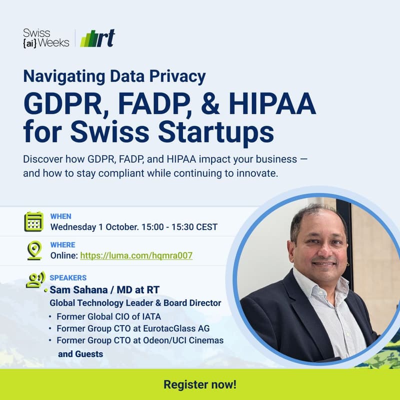 Cover Image for Navigating Data Privacy: GDPR, FADP, & HIPAA for Swiss Startups