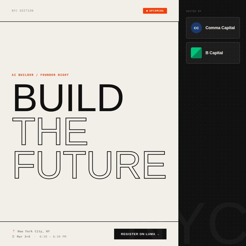 Cover Image for NYC AI Builders + Engineers Happy Hour by B Capital & Comma Capital
