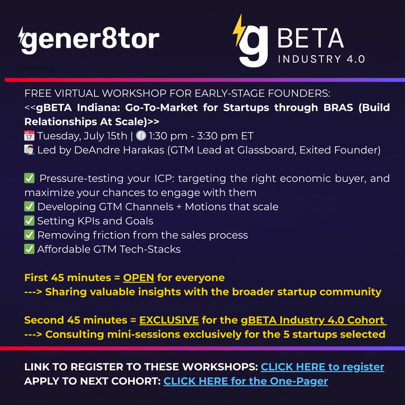 Cover Image for gBETA Indiana: Go-To-Market for Startups through BRAS (Build Relationships At Scale)
