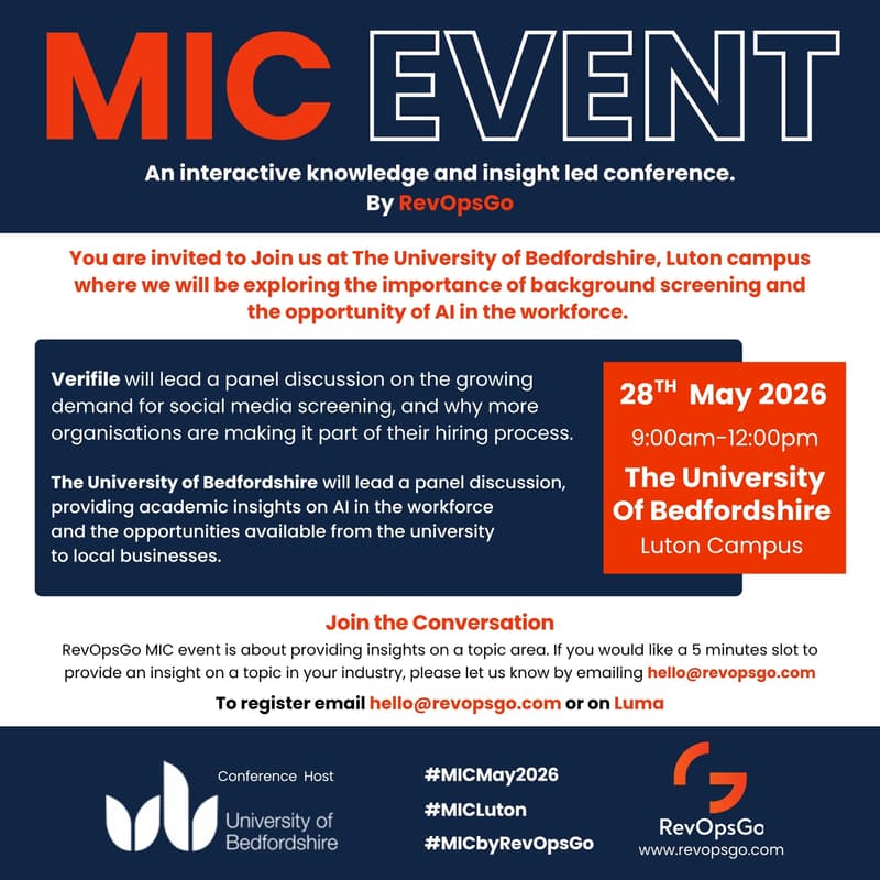 Cover Image for Mini Insight Conference by RevOpsGo: Exploring the importance of social media backgroud screening and AI in the workforce