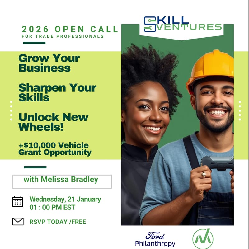 Cover Image for Skill Ventures 2026: FREE Open Call for Trade Professionals + $10K Vehicle Grant Opportunity