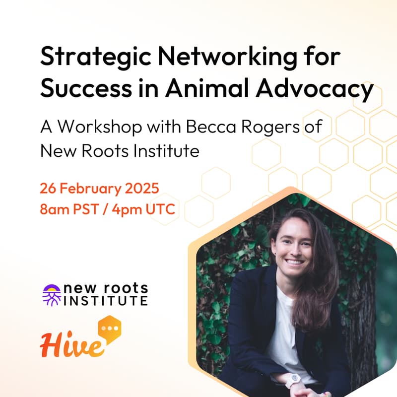 Cover Image for Strategic Networking for Success in Animal Advocacy: A Workshop with Becca Rogers of New Roots Institute