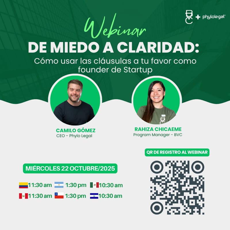 Cover Image for Webinar - De miedo a claridad: Cómo usar las cláusulas a tu favor como founder de Startup