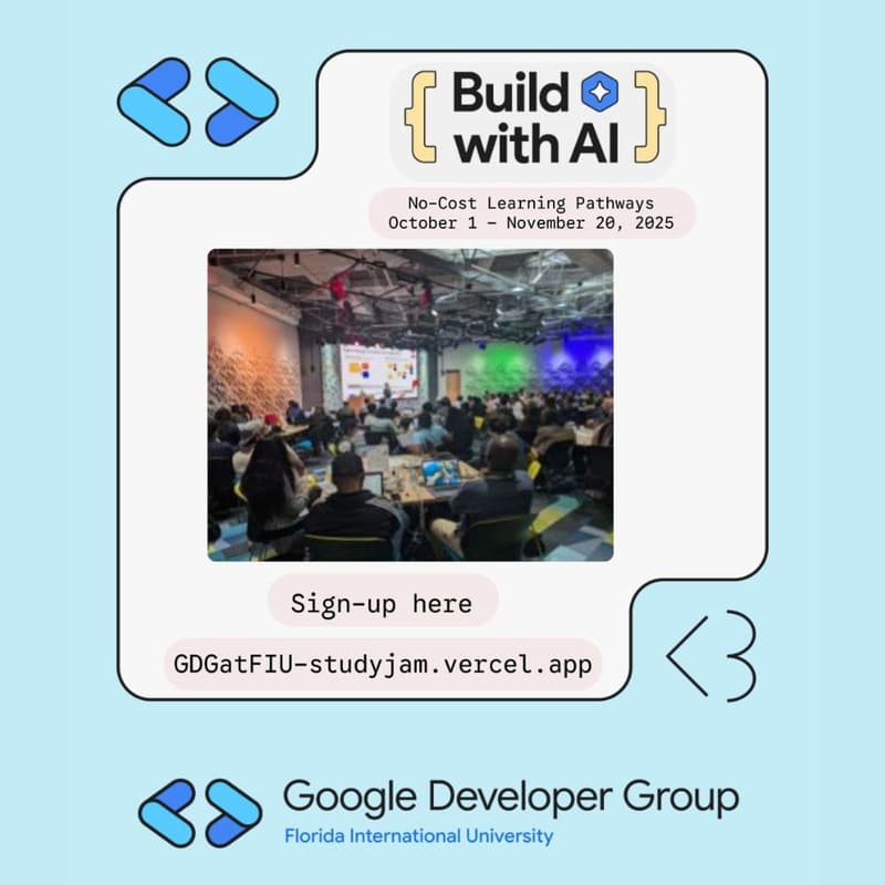 Cover Image for Build with AI: Google Cloud Study Jams session today, Thursday, October 16, 2025, from 7:30 PM to 8:00 PM EST!