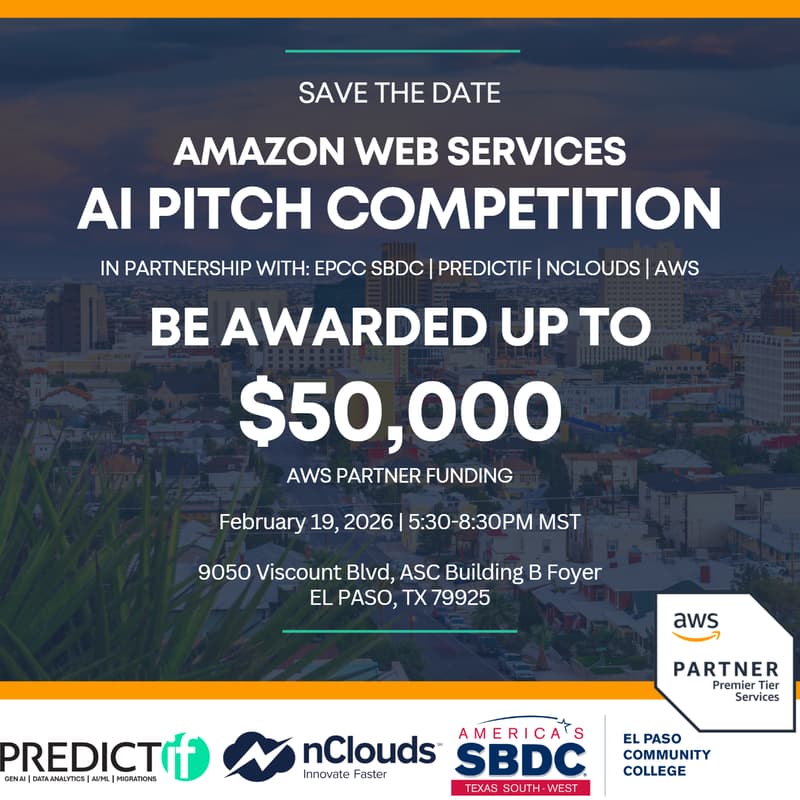 Cover Image for Amazon Web Services AI Pitch Competition in partnership w  EPCC SBDC | PREDICTif | AWS