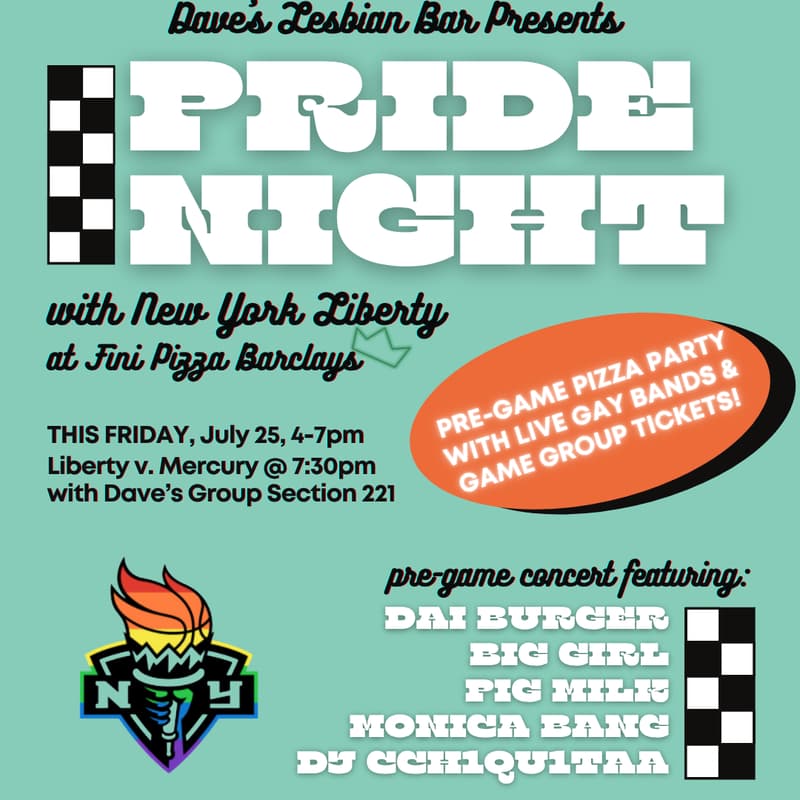 Cover Image for Dave's x NY Liberty Pride Night: Pre-Game Concert & Pizza Party!