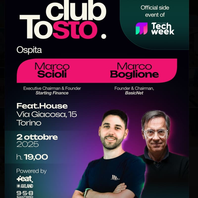 Cover Image for Club TOsto ospita Marco Scioli (Starting Finance) & Marco Boglione (BasicNet)