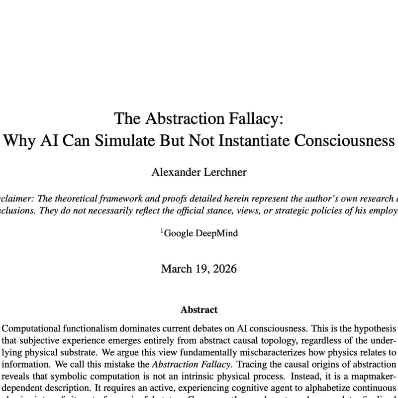 Cover Image for Frontier Tower AI (+Philosophy?) Paper Reading Club Week 13- The Abstraction Fallacy: Why AI Can Simulate But Not Instantiate Consciousness