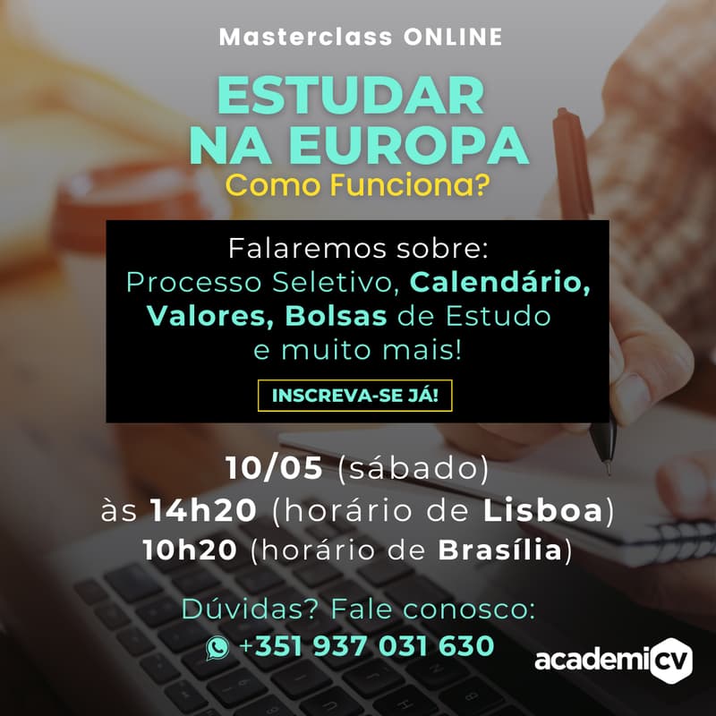 Imagem de capa para [Masterclass] 🎓 "Estudar na Europa – Como funciona"