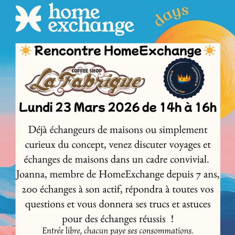 Cover Image for Homeexchange Days à La Fabrique : Café Rencontre sur le thème de l'échange de maisons à Gourdon (46)