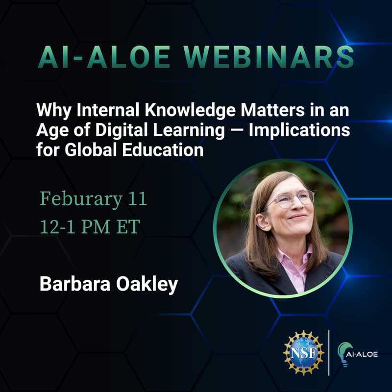 Cover Image for AI-ALOE Webinar with Barbara Oakley from Oakland University