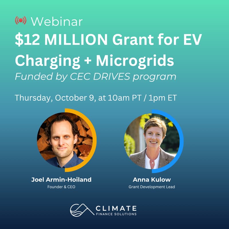 Cover Image for CFS Webinar: $12 MILLION CEC Grant for EV Charging + Microgrids