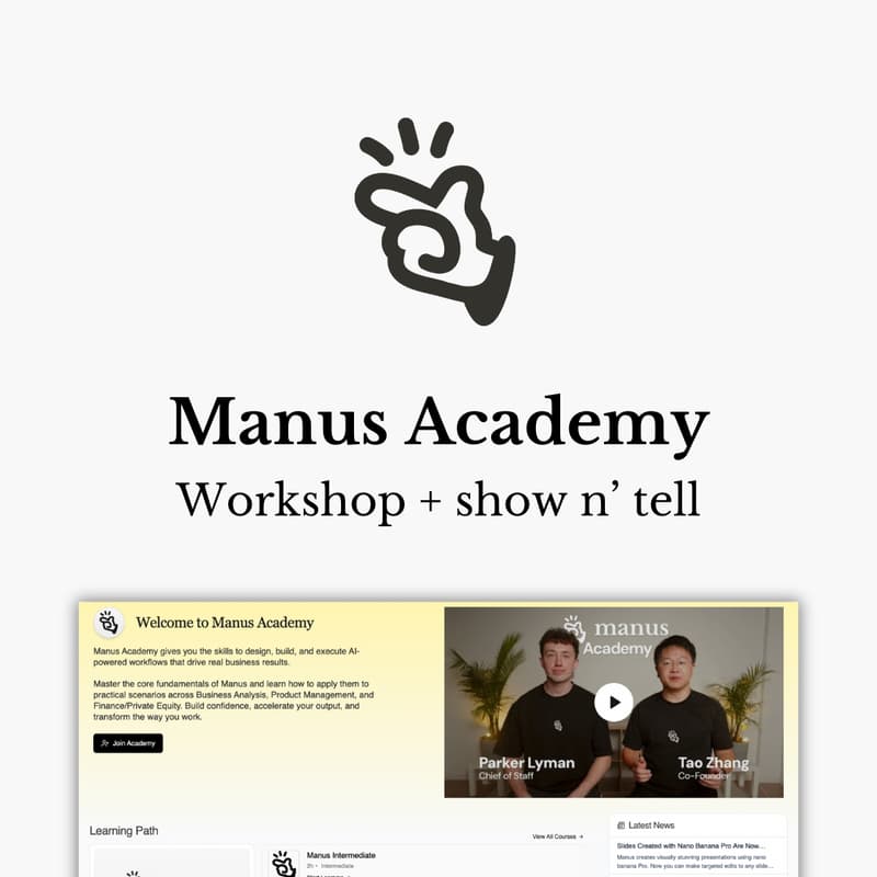 Cover Image for Manus Academy Workshop + Show n' Tell