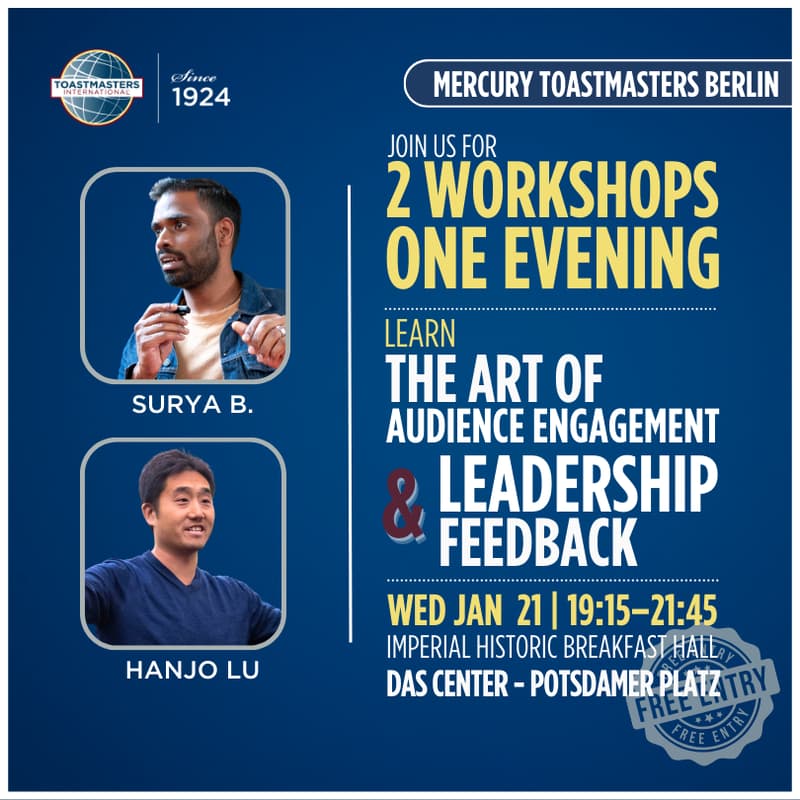Cover Image for FREE LEADERSHIP WORKSHOP NIGHT | Mercury Toastmasters Berlin