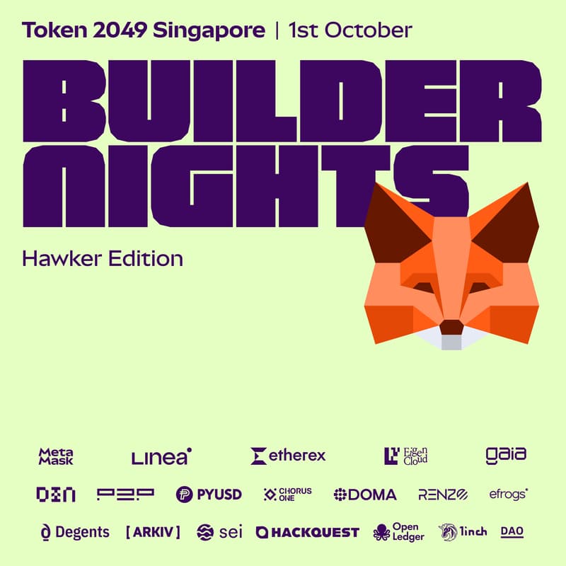 Cover Image for Builder Nights Singapore - Presented by MetaMask 🦊 , Linea, EigenCloud, Etherex, Gaia, Chorus One, P2P, PYUSD, D3, Renzo, eFrogs, Degents, Arkiv, Sei & DIN