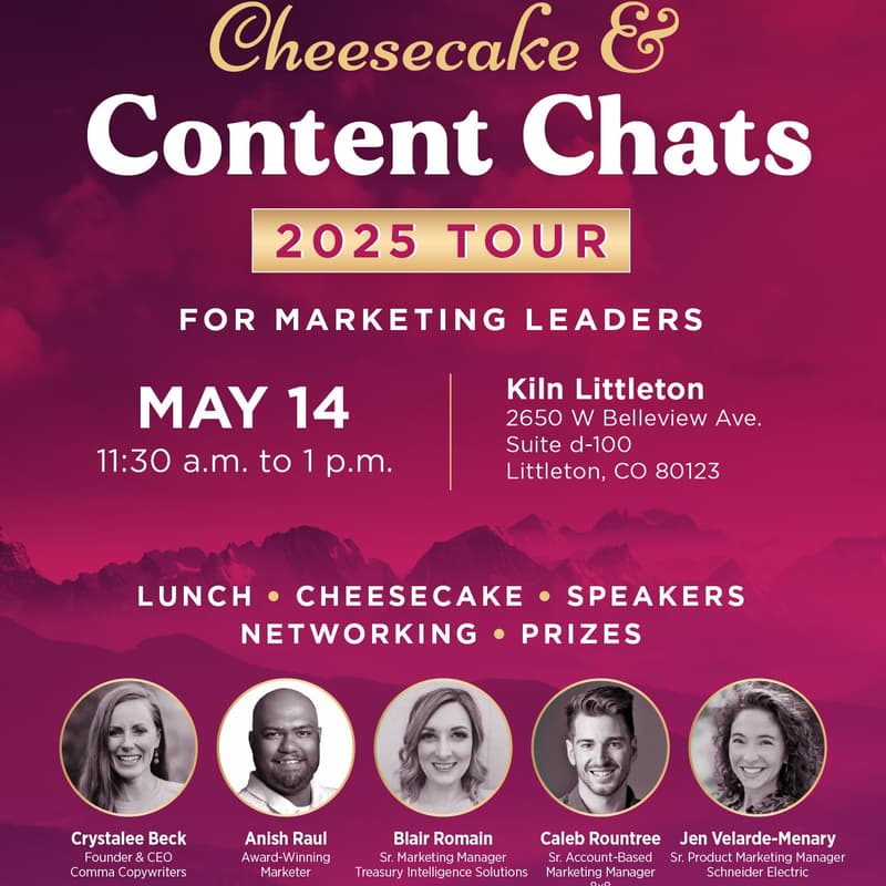 Cover Image for Comma & Kiln - Cheesecake & Content Chats - Denver